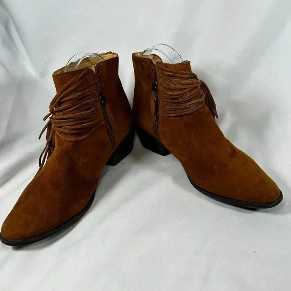 Schutz Euzabia Size 7B Brown Suede Leather Tassel Fringe Boot Zip Western Boho W - Picture 4 of 10